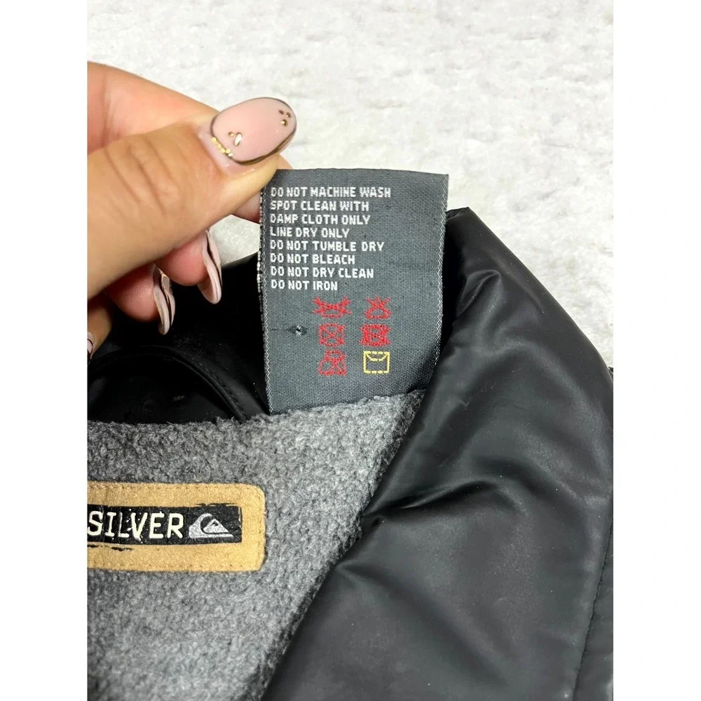 Y2K Quiksilver Jacket Mens Medium Black Fleece Lined Full Zip Insulated Thermal